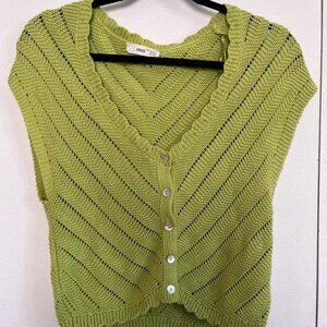 Mango brat green crochet sleeveless cardi -- size XS